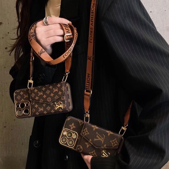 Luxury Brown Designer Phone Case with Strap - Picture 1 of 7